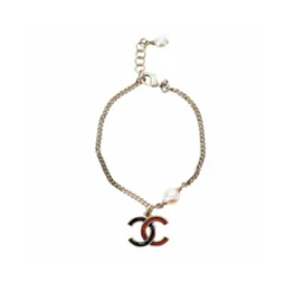 CHANEL Enamel Pearl CC Bracelet Gold Red Black - Picture 1 of 5